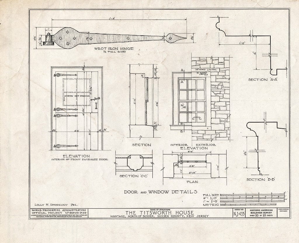 Blueprint HABS NJ,19-SUSX.V,1- (Sheet 10 of 10) - Titsworth House, State Highway 32, Wantage, Sussex County, NJ