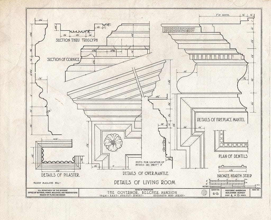 Blueprint HABS NJ,20-ELI,6- (Sheet 4 of 13) - Governor Belcher Mansion, 1046 East Jersey Street, Elizabeth, Union County, NJ