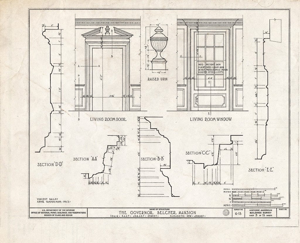 Blueprint HABS NJ,20-ELI,6- (Sheet 5 of 13) - Governor Belcher Mansion, 1046 East Jersey Street, Elizabeth, Union County, NJ