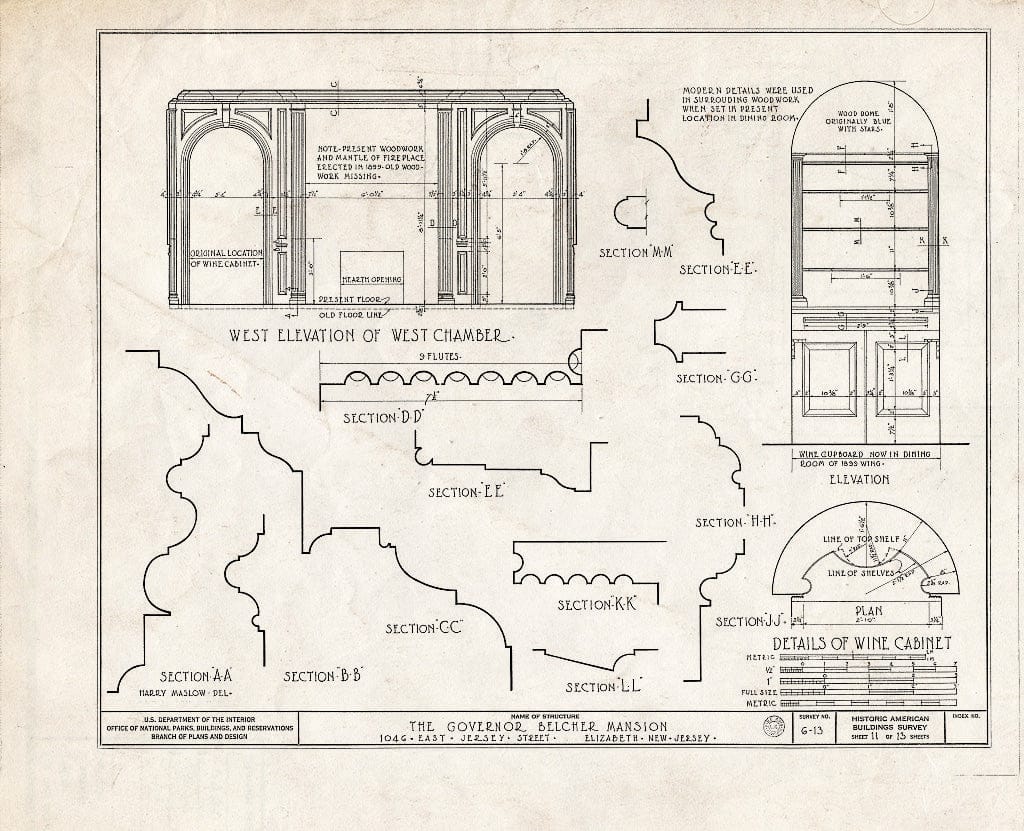 Blueprint HABS NJ,20-ELI,6- (Sheet 11 of 13) - Governor Belcher Mansion, 1046 East Jersey Street, Elizabeth, Union County, NJ