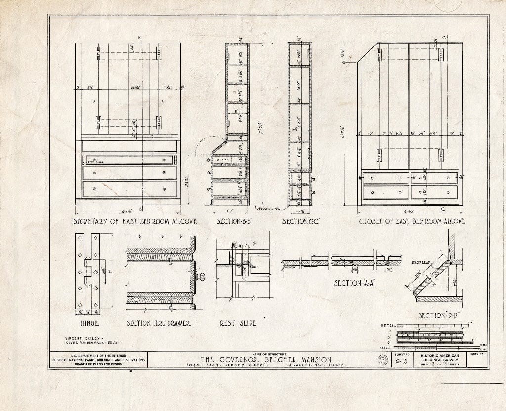 Blueprint HABS NJ,20-ELI,6- (Sheet 12 of 13) - Governor Belcher Mansion, 1046 East Jersey Street, Elizabeth, Union County, NJ