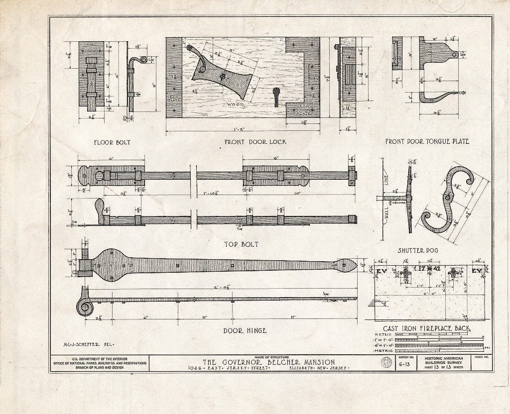 Blueprint HABS NJ,20-ELI,6- (Sheet 13 of 13) - Governor Belcher Mansion, 1046 East Jersey Street, Elizabeth, Union County, NJ