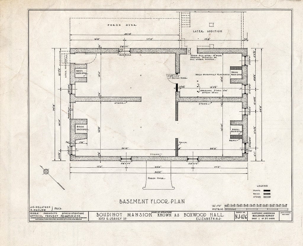 Blueprint HABS NJ,20-ELI,11- (Sheet 1 of 35) - Boudinot Mansion, 1073 East Jersey Avenue, Elizabeth, Union County, NJ
