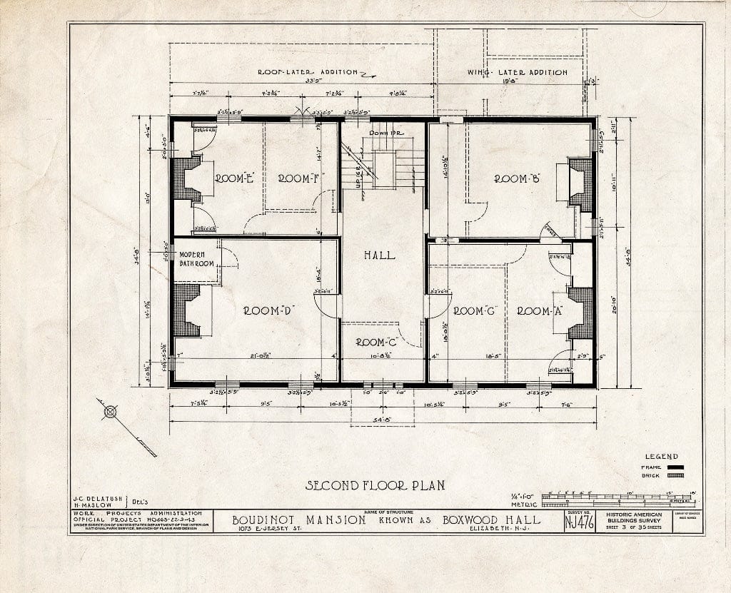 Blueprint HABS NJ,20-ELI,11- (Sheet 3 of 35) - Boudinot Mansion, 1073 East Jersey Avenue, Elizabeth, Union County, NJ