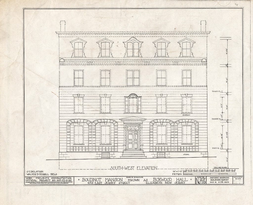 Blueprint HABS NJ,20-ELI,11- (Sheet 4 of 35) - Boudinot Mansion, 1073 East Jersey Avenue, Elizabeth, Union County, NJ