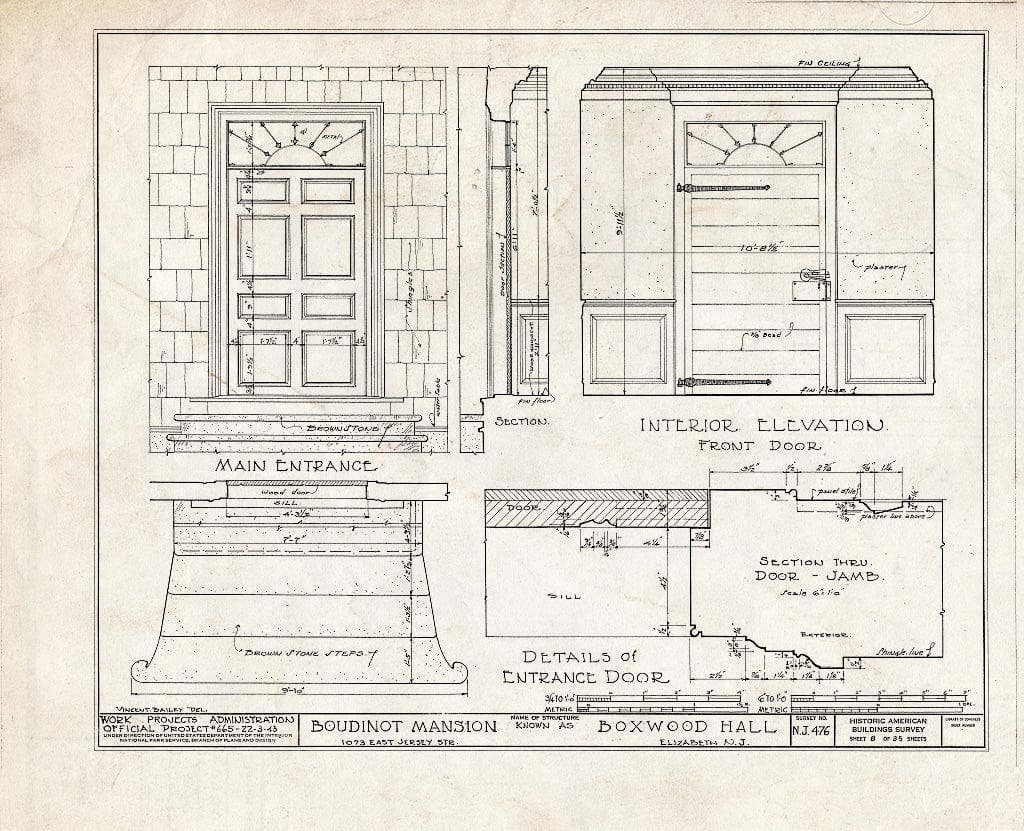 Blueprint HABS NJ,20-ELI,11- (Sheet 8 of 35) - Boudinot Mansion, 1073 East Jersey Avenue, Elizabeth, Union County, NJ