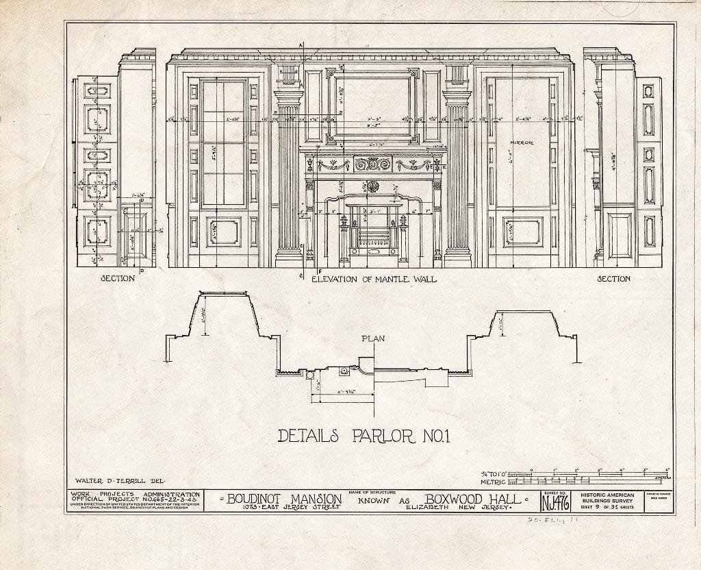 Blueprint HABS NJ,20-ELI,11- (Sheet 9 of 35) - Boudinot Mansion, 1073 East Jersey Avenue, Elizabeth, Union County, NJ