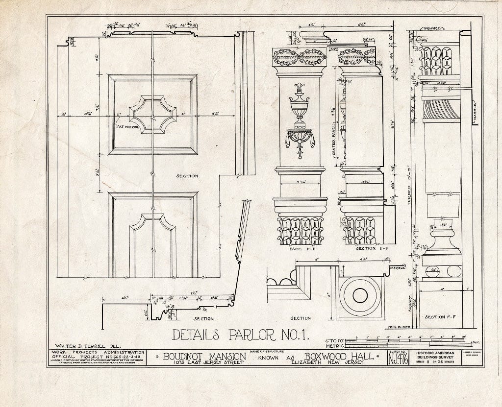 Blueprint HABS NJ,20-ELI,11- (Sheet 11 of 35) - Boudinot Mansion, 1073 East Jersey Avenue, Elizabeth, Union County, NJ