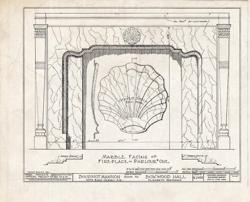 Blueprint HABS NJ,20-ELI,11- (Sheet 12 of 35) - Boudinot Mansion, 1073 East Jersey Avenue, Elizabeth, Union County, NJ