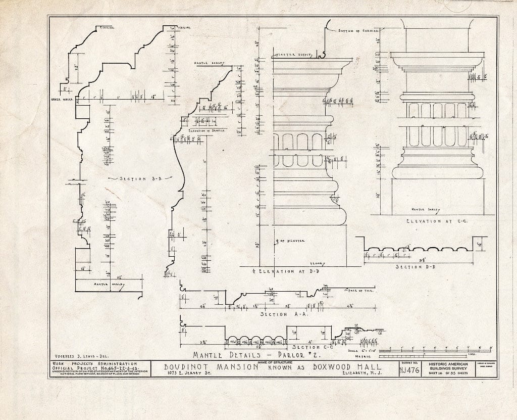 Blueprint HABS NJ,20-ELI,11- (Sheet 14 of 35) - Boudinot Mansion, 1073 East Jersey Avenue, Elizabeth, Union County, NJ