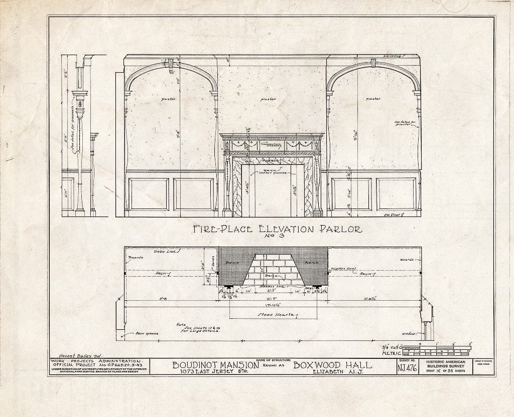 Blueprint HABS NJ,20-ELI,11- (Sheet 16 of 35) - Boudinot Mansion, 1073 East Jersey Avenue, Elizabeth, Union County, NJ