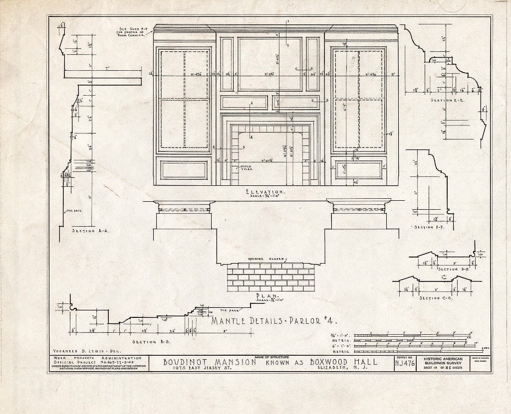 Blueprint HABS NJ,20-ELI,11- (Sheet 19 of 35) - Boudinot Mansion, 1073 East Jersey Avenue, Elizabeth, Union County, NJ