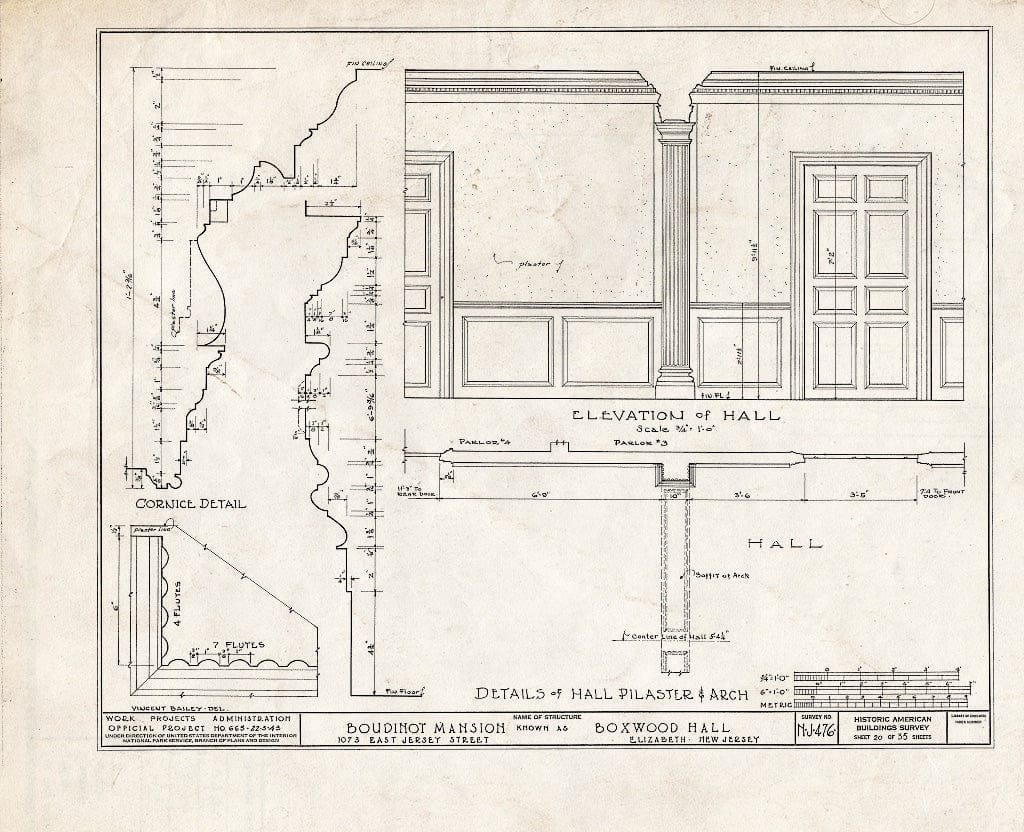 Blueprint HABS NJ,20-ELI,11- (Sheet 20 of 35) - Boudinot Mansion, 1073 East Jersey Avenue, Elizabeth, Union County, NJ