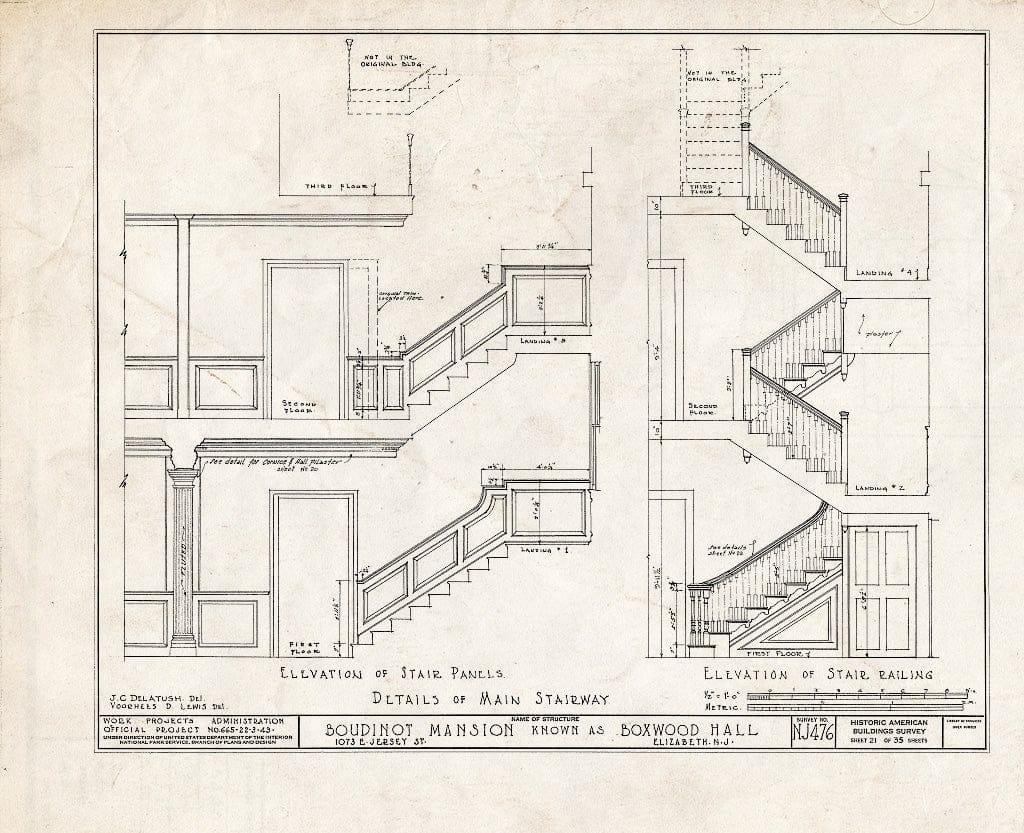 Blueprint HABS NJ,20-ELI,11- (Sheet 21 of 35) - Boudinot Mansion, 1073 East Jersey Avenue, Elizabeth, Union County, NJ