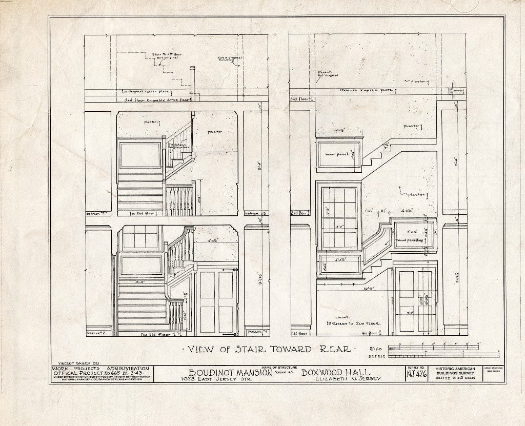 Blueprint HABS NJ,20-ELI,11- (Sheet 22 of 35) - Boudinot Mansion, 1073 East Jersey Avenue, Elizabeth, Union County, NJ