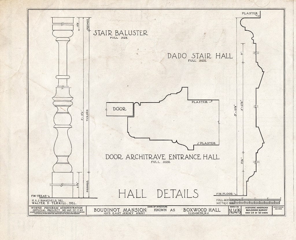 Blueprint HABS NJ,20-ELI,11- (Sheet 24 of 35) - Boudinot Mansion, 1073 East Jersey Avenue, Elizabeth, Union County, NJ