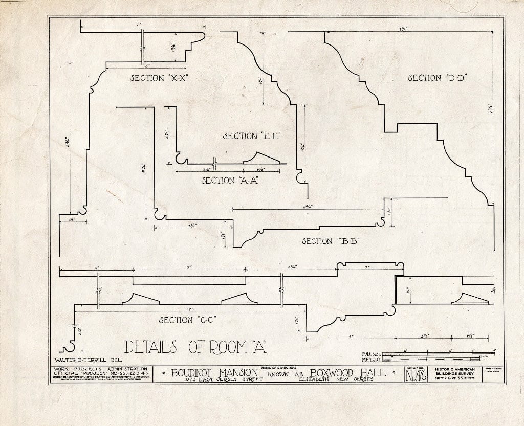 Blueprint HABS NJ,20-ELI,11- (Sheet 26 of 35) - Boudinot Mansion, 1073 East Jersey Avenue, Elizabeth, Union County, NJ