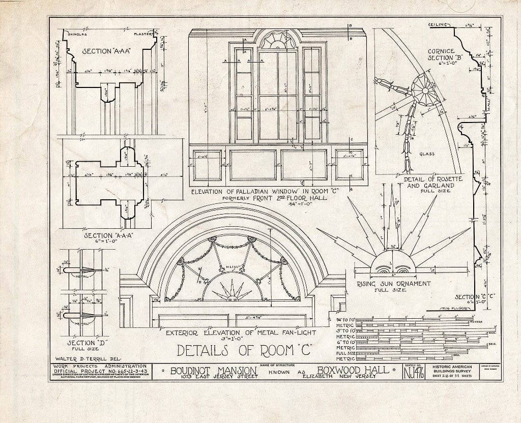 Blueprint HABS NJ,20-ELI,11- (Sheet 28 of 35) - Boudinot Mansion, 1073 East Jersey Avenue, Elizabeth, Union County, NJ
