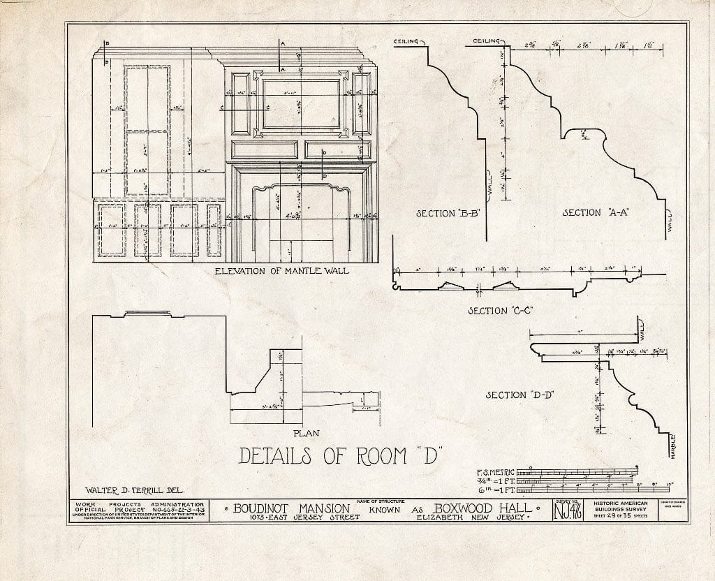 Blueprint HABS NJ,20-ELI,11- (Sheet 29 of 35) - Boudinot Mansion, 1073 East Jersey Avenue, Elizabeth, Union County, NJ