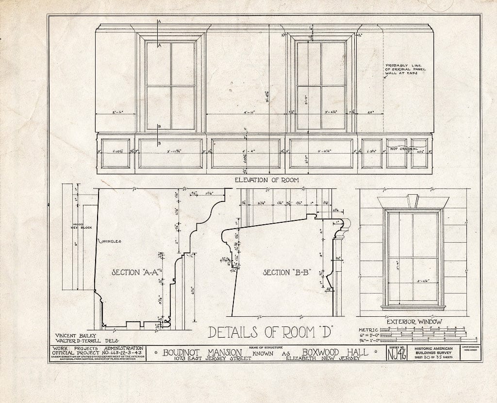 Blueprint HABS NJ,20-ELI,11- (Sheet 30 of 35) - Boudinot Mansion, 1073 East Jersey Avenue, Elizabeth, Union County, NJ
