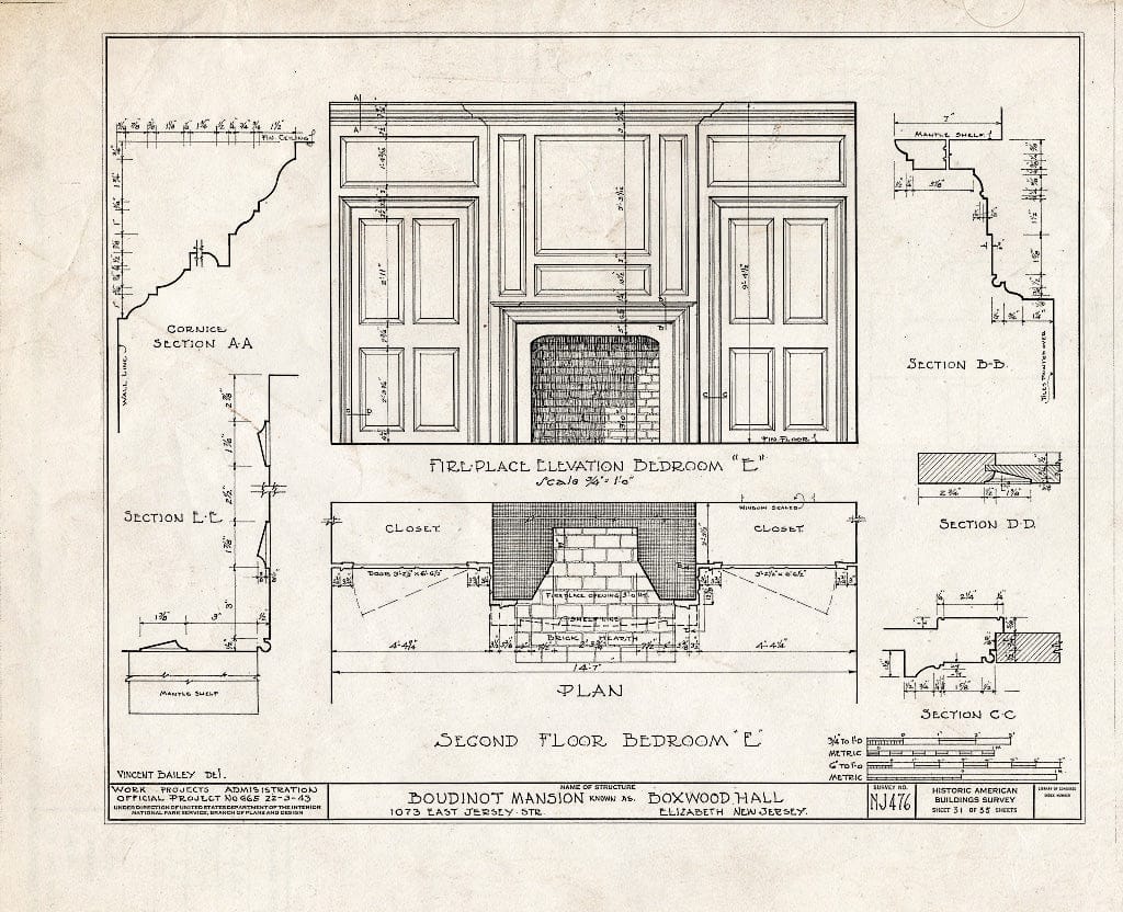 Blueprint HABS NJ,20-ELI,11- (Sheet 31 of 35) - Boudinot Mansion, 1073 East Jersey Avenue, Elizabeth, Union County, NJ