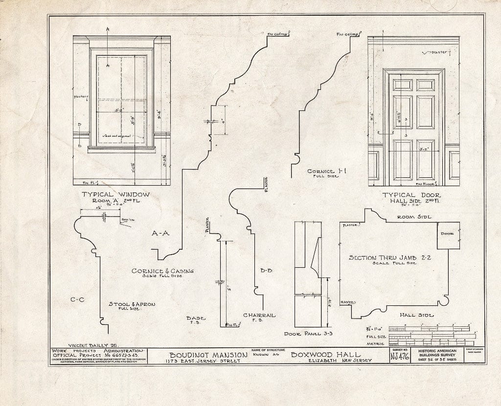 Blueprint HABS NJ,20-ELI,11- (Sheet 32 of 35) - Boudinot Mansion, 1073 East Jersey Avenue, Elizabeth, Union County, NJ