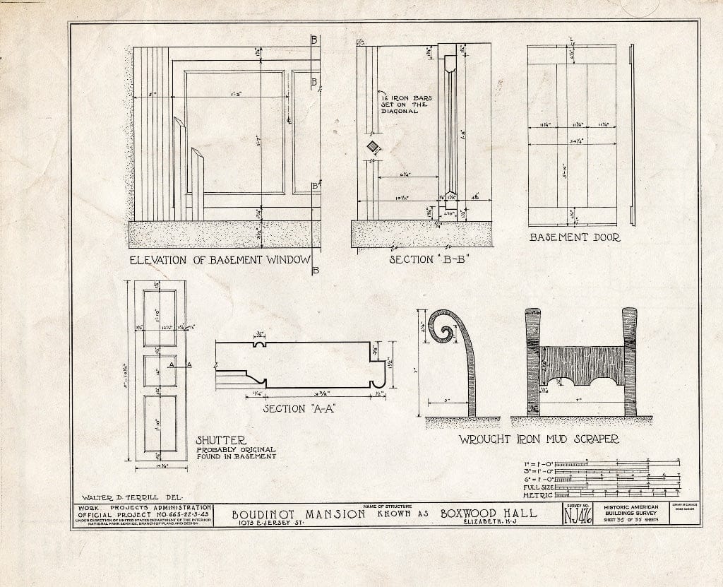 Blueprint HABS NJ,20-ELI,11- (Sheet 35 of 35) - Boudinot Mansion, 1073 East Jersey Avenue, Elizabeth, Union County, NJ