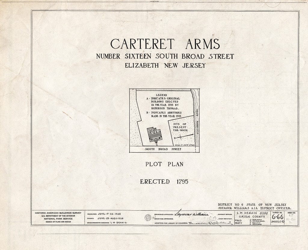 Blueprint HABS NJ,20-ELI,7- (Sheet 0 of 10) - Carteret Arms, 16 South Broad Street, Elizabeth, Union County, NJ