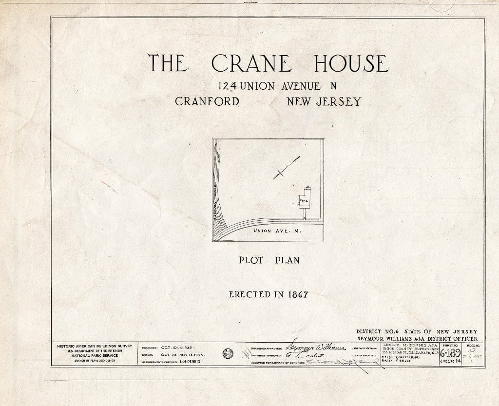 Blueprint HABS NJ,20-CRANF,1- (Sheet 0 of 4) - Crane House, 124 Union Avenue, North, Cranford, Union County, NJ