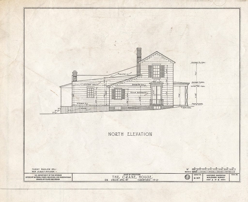 Blueprint HABS NJ,20-CRANF,1- (Sheet 2 of 4) - Crane House, 124 Union Avenue, North, Cranford, Union County, NJ
