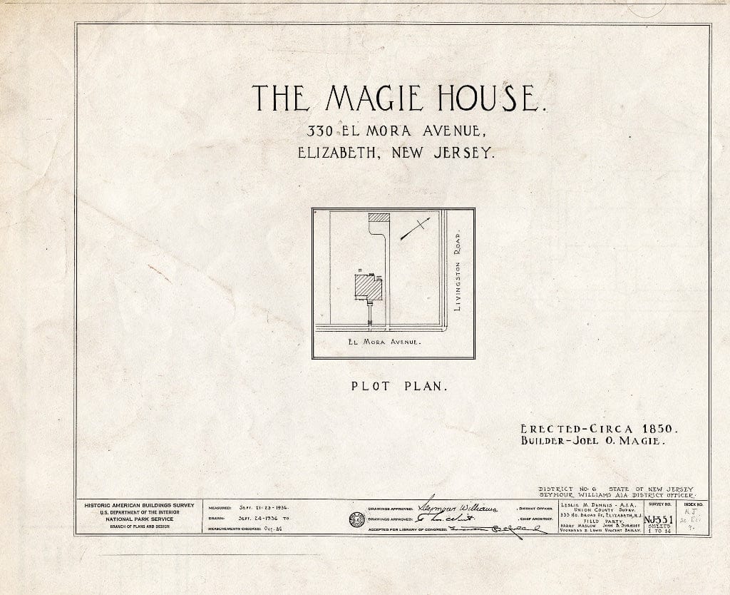 Blueprint HABS NJ,20-ELI,9- (Sheet 0 of 14) - Magie House, 330 Elmora Avenue, Elizabeth, Union County, NJ