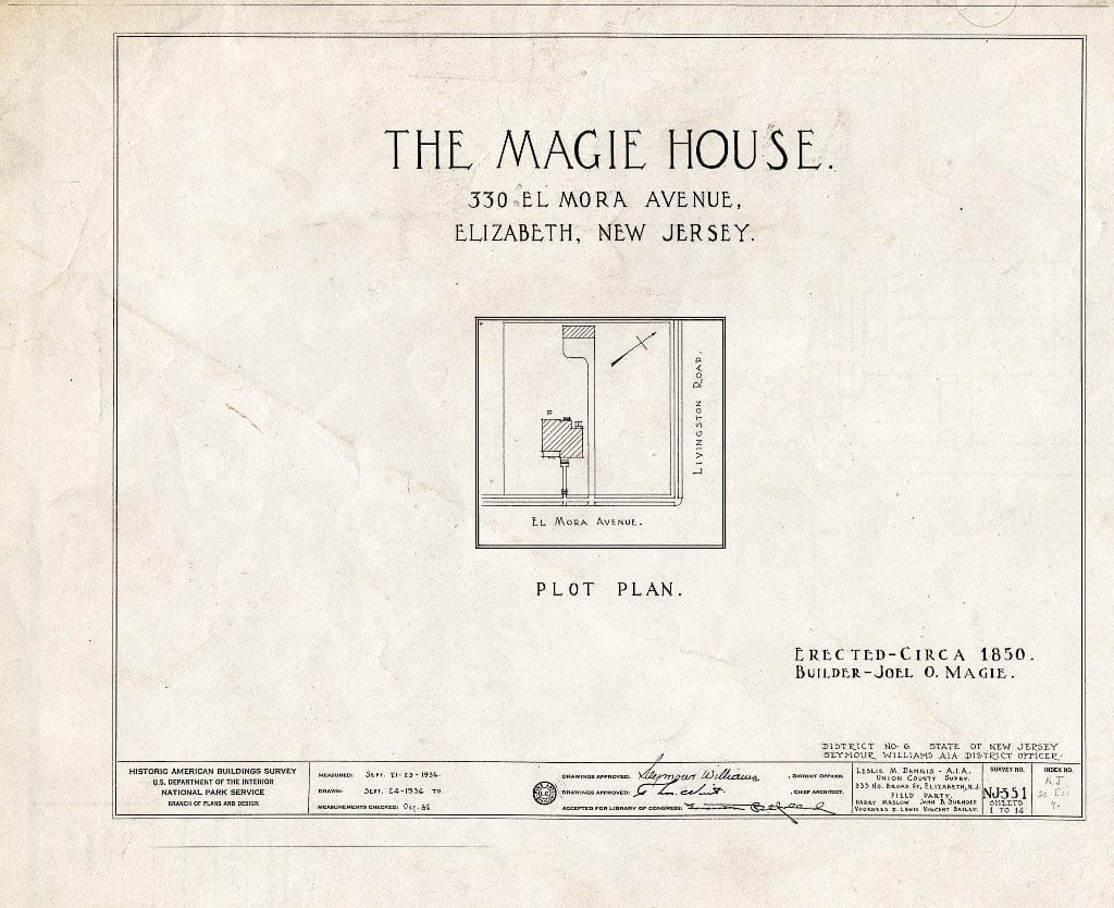Blueprint HABS NJ,20-ELI,9- (Sheet 0 of 14) - Magie House, 330 Elmora Avenue, Elizabeth, Union County, NJ