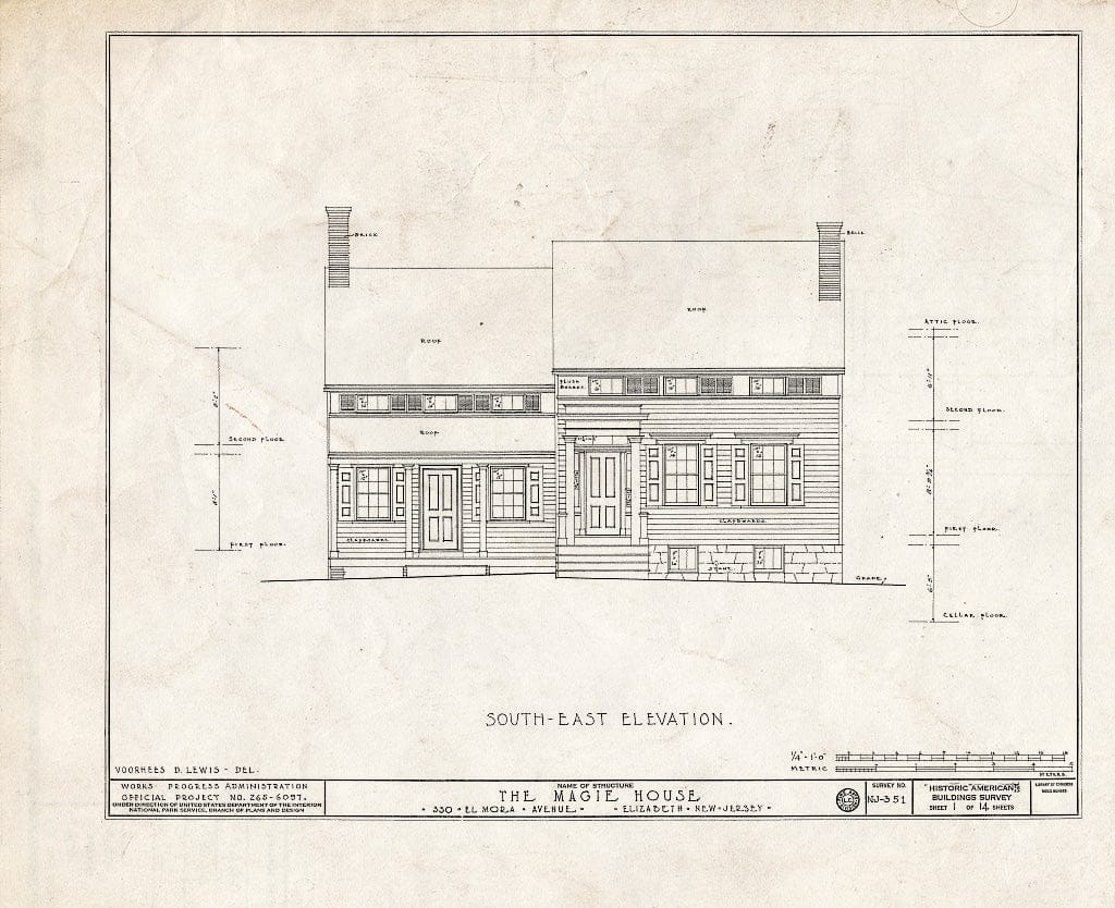 Blueprint HABS NJ,20-ELI,9- (Sheet 1 of 14) - Magie House, 330 Elmora Avenue, Elizabeth, Union County, NJ