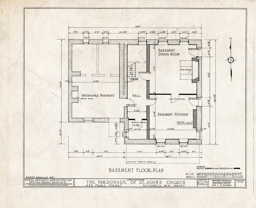 Blueprint HABS NJ,20-ELI,12- (Sheet 1 of 39) - St. John's Church, Parsonage, 633 Pearl Street, Elizabeth, Union County, NJ