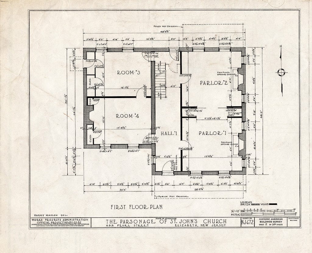 Blueprint HABS NJ,20-ELI,12- (Sheet 2 of 39) - St. John's Church, Parsonage, 633 Pearl Street, Elizabeth, Union County, NJ