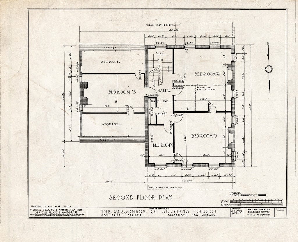 Blueprint HABS NJ,20-ELI,12- (Sheet 3 of 39) - St. John's Church, Parsonage, 633 Pearl Street, Elizabeth, Union County, NJ