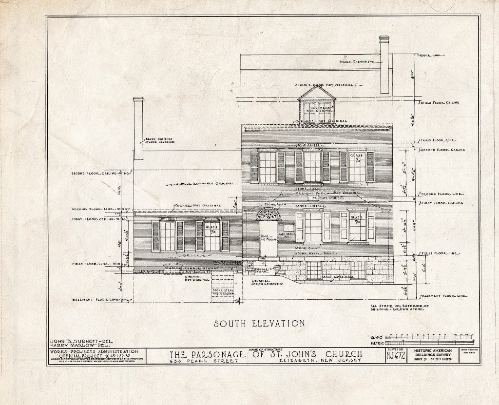 Blueprint HABS NJ,20-ELI,12- (Sheet 5 of 39) - St. John's Church, Parsonage, 633 Pearl Street, Elizabeth, Union County, NJ