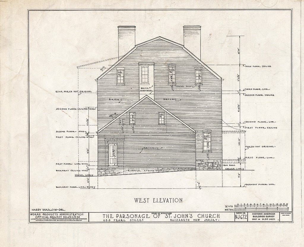 Blueprint HABS NJ,20-ELI,12- (Sheet 6 of 39) - St. John's Church, Parsonage, 633 Pearl Street, Elizabeth, Union County, NJ