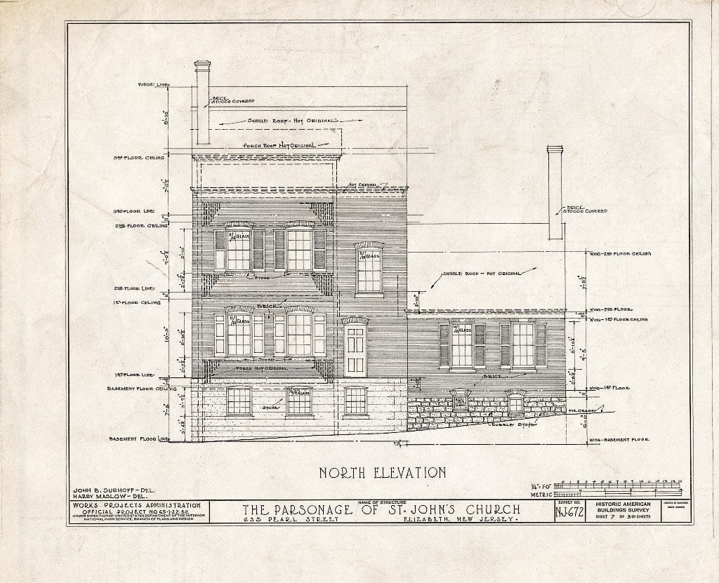 Blueprint HABS NJ,20-ELI,12- (Sheet 7 of 39) - St. John's Church, Parsonage, 633 Pearl Street, Elizabeth, Union County, NJ