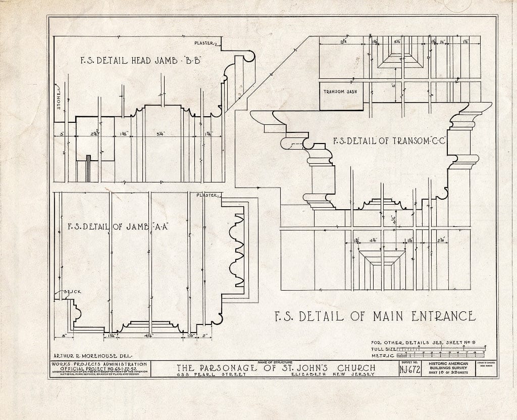 Blueprint HABS NJ,20-ELI,12- (Sheet 10 of 39) - St. John's Church, Parsonage, 633 Pearl Street, Elizabeth, Union County, NJ