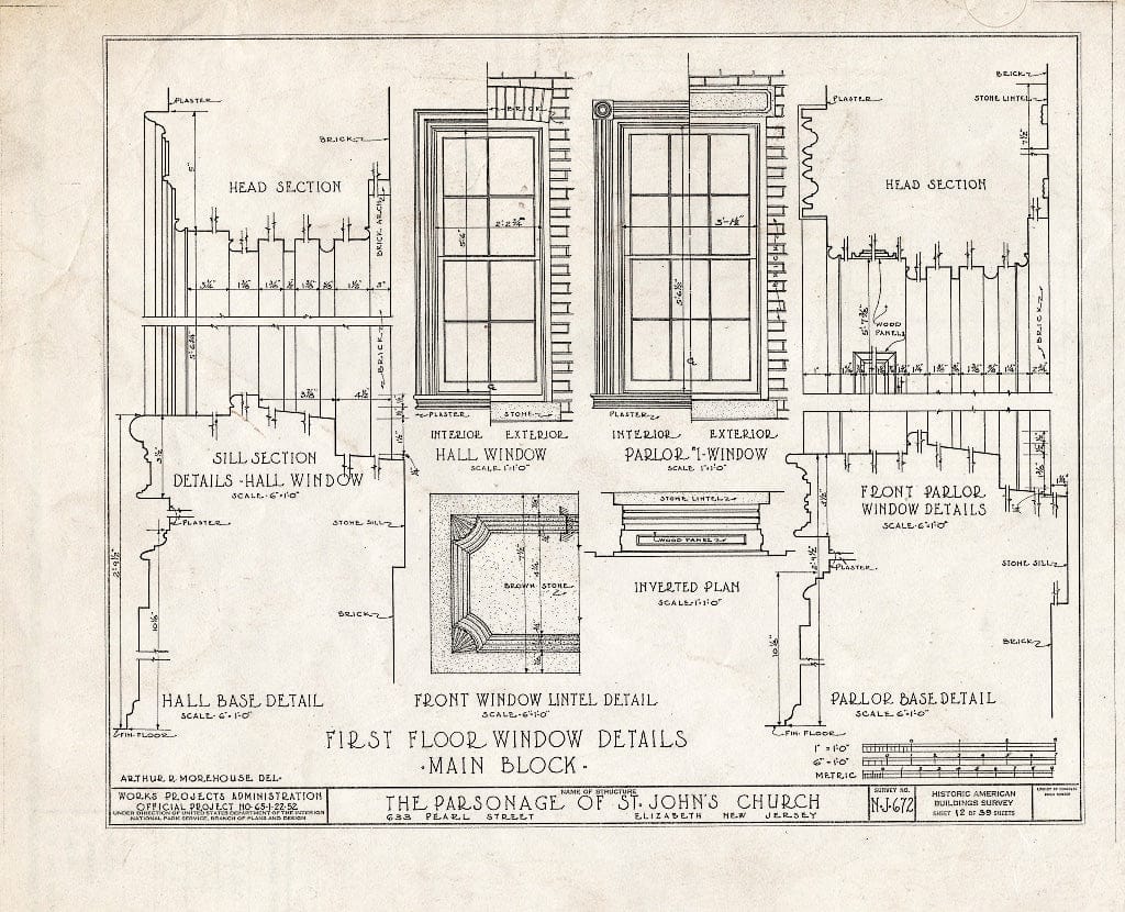 Blueprint HABS NJ,20-ELI,12- (Sheet 12 of 39) - St. John's Church, Parsonage, 633 Pearl Street, Elizabeth, Union County, NJ