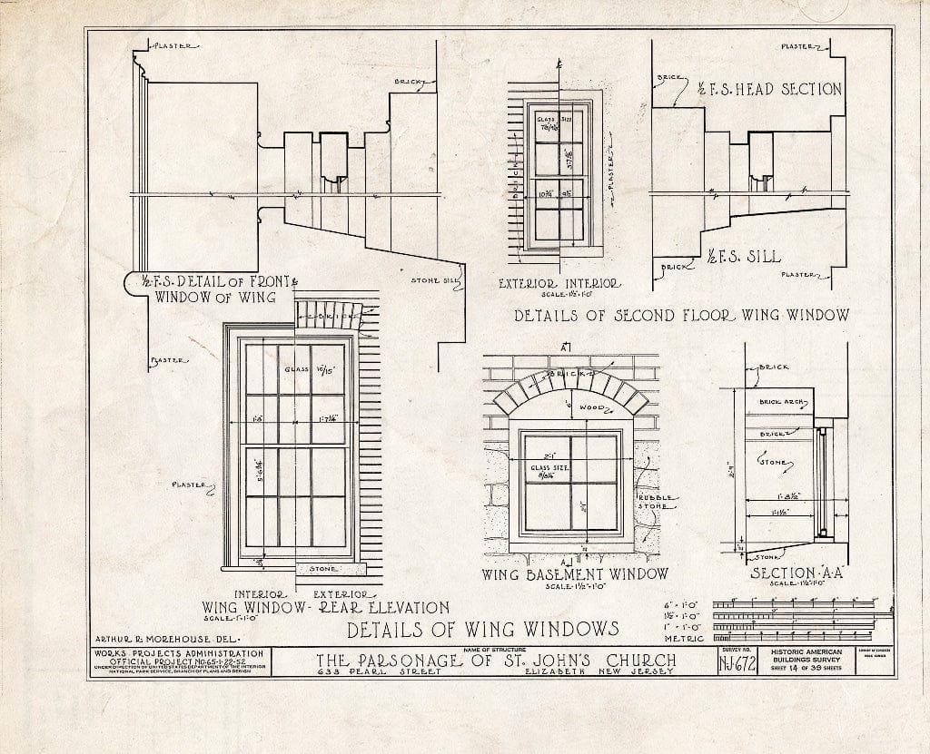 Blueprint HABS NJ,20-ELI,12- (Sheet 14 of 39) - St. John's Church, Parsonage, 633 Pearl Street, Elizabeth, Union County, NJ