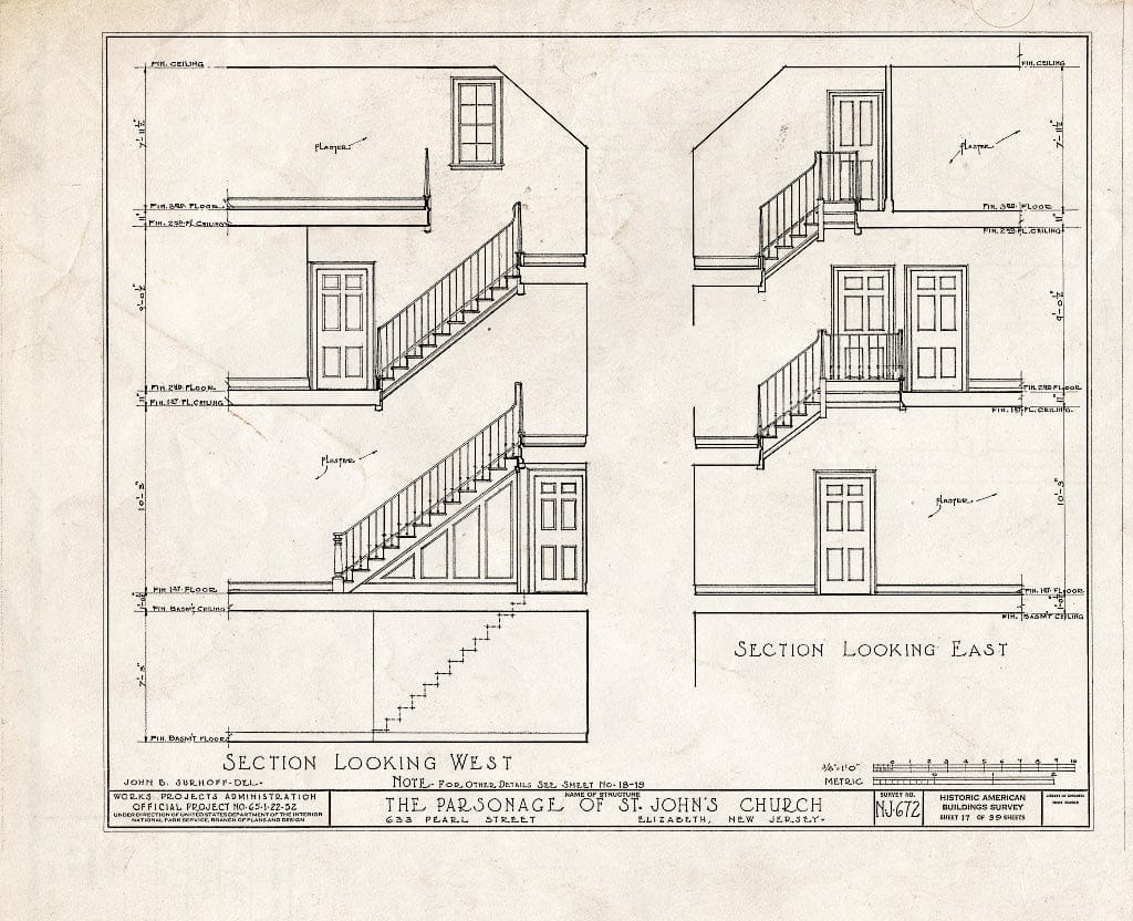 Blueprint HABS NJ,20-ELI,12- (Sheet 17 of 39) - St. John's Church, Parsonage, 633 Pearl Street, Elizabeth, Union County, NJ