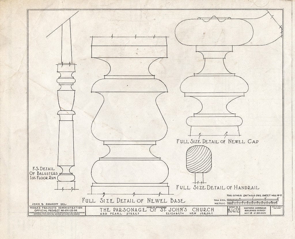Blueprint HABS NJ,20-ELI,12- (Sheet 19 of 39) - St. John's Church, Parsonage, 633 Pearl Street, Elizabeth, Union County, NJ
