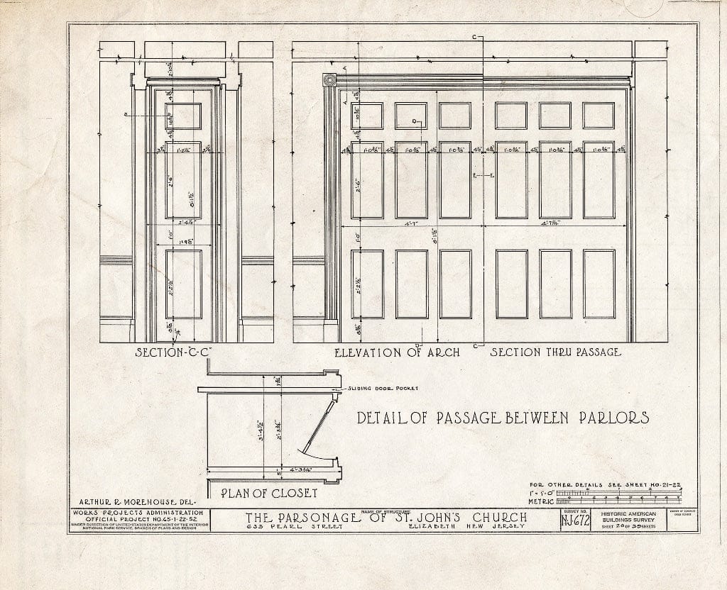Blueprint HABS NJ,20-ELI,12- (Sheet 20 of 39) - St. John's Church, Parsonage, 633 Pearl Street, Elizabeth, Union County, NJ
