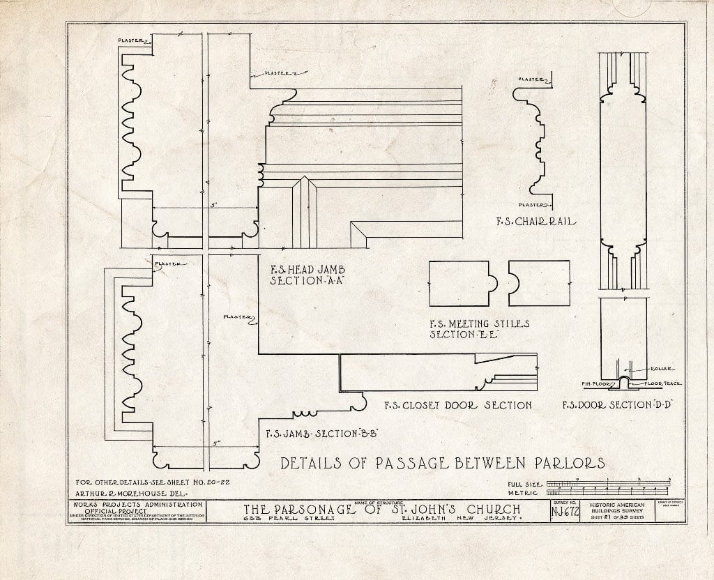 Blueprint HABS NJ,20-ELI,12- (Sheet 21 of 39) - St. John's Church, Parsonage, 633 Pearl Street, Elizabeth, Union County, NJ