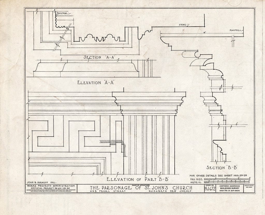 Blueprint HABS NJ,20-ELI,12- (Sheet 24 of 39) - St. John's Church, Parsonage, 633 Pearl Street, Elizabeth, Union County, NJ