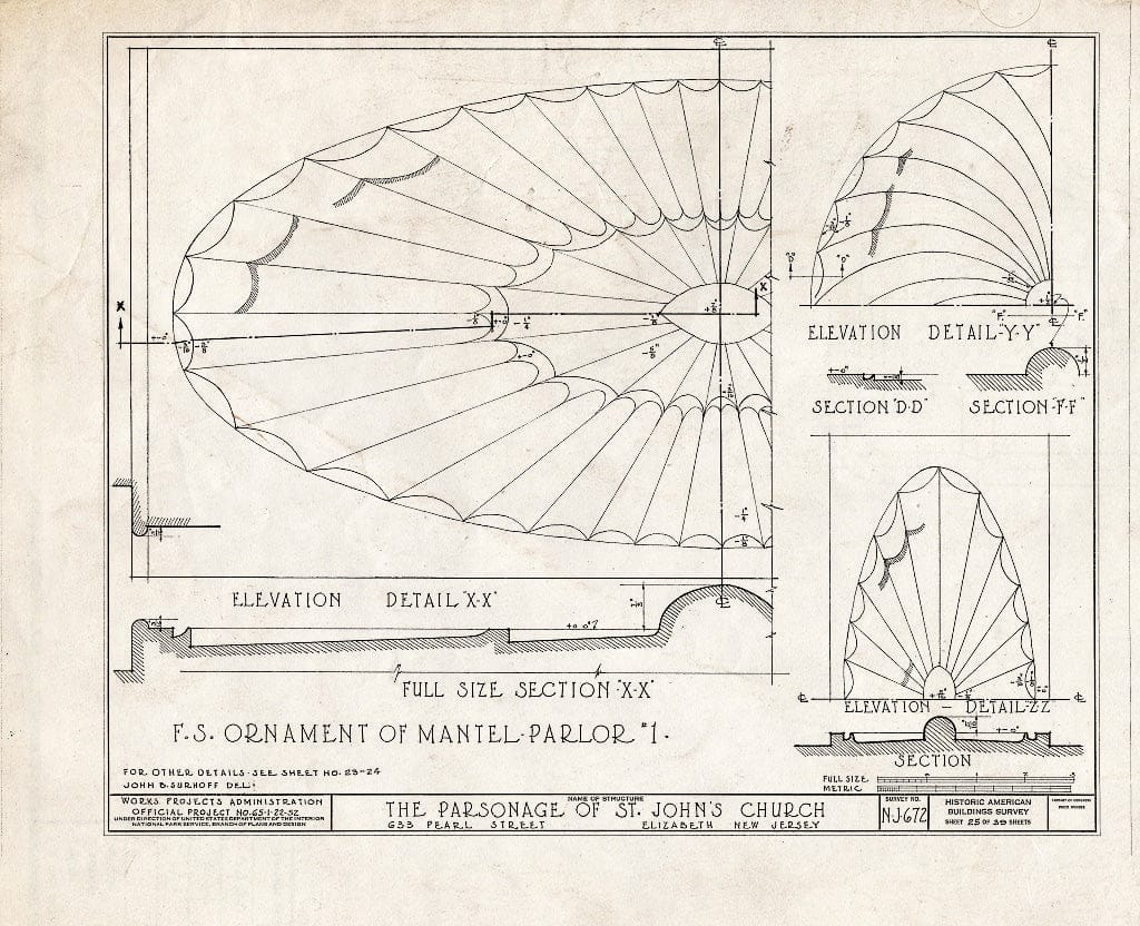 Blueprint HABS NJ,20-ELI,12- (Sheet 25 of 39) - St. John's Church, Parsonage, 633 Pearl Street, Elizabeth, Union County, NJ