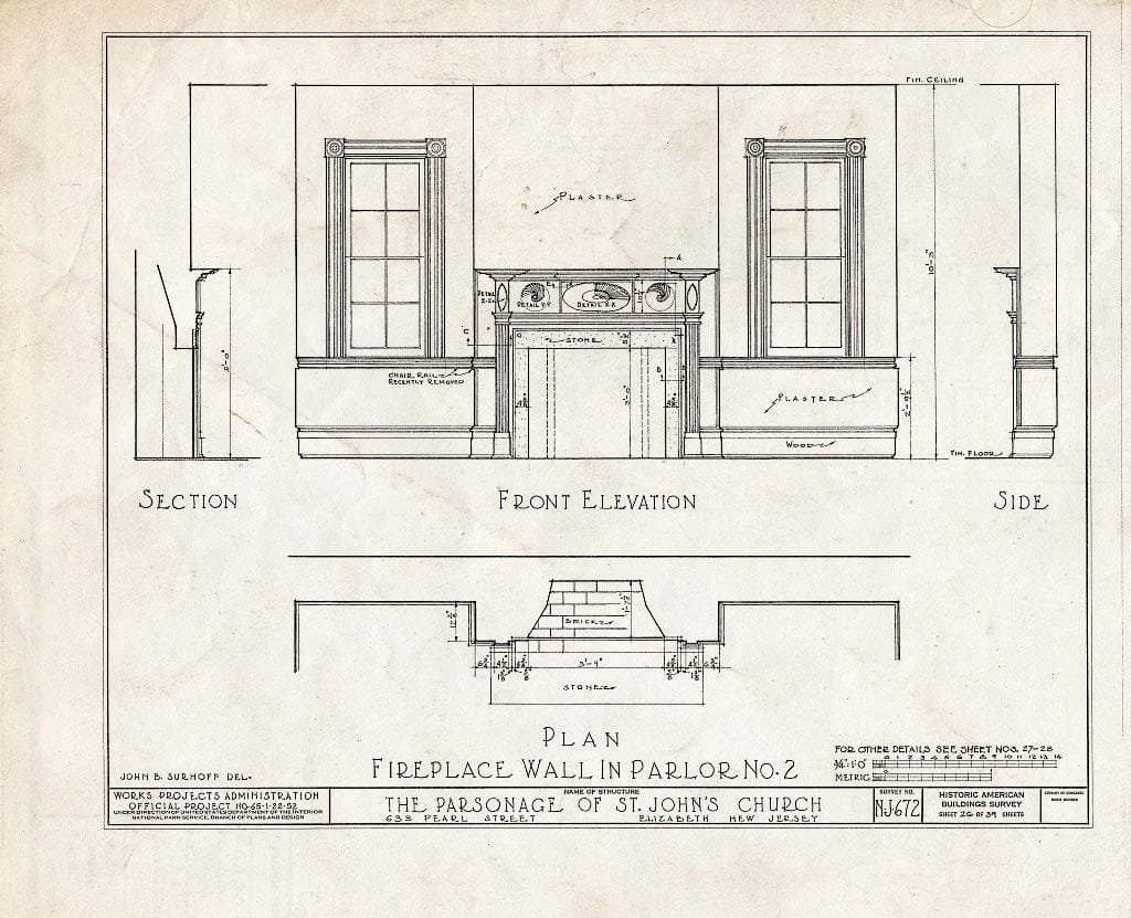 Blueprint HABS NJ,20-ELI,12- (Sheet 26 of 39) - St. John's Church, Parsonage, 633 Pearl Street, Elizabeth, Union County, NJ