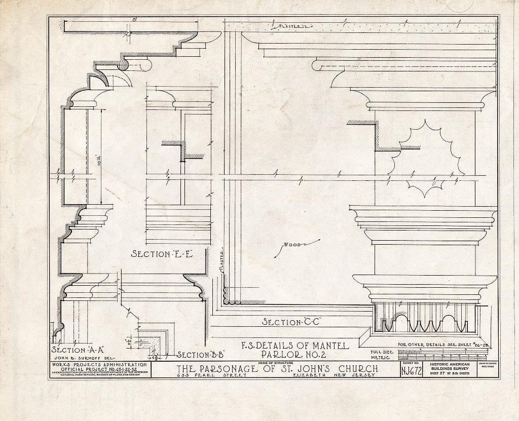 Blueprint HABS NJ,20-ELI,12- (Sheet 27 of 39) - St. John's Church, Parsonage, 633 Pearl Street, Elizabeth, Union County, NJ